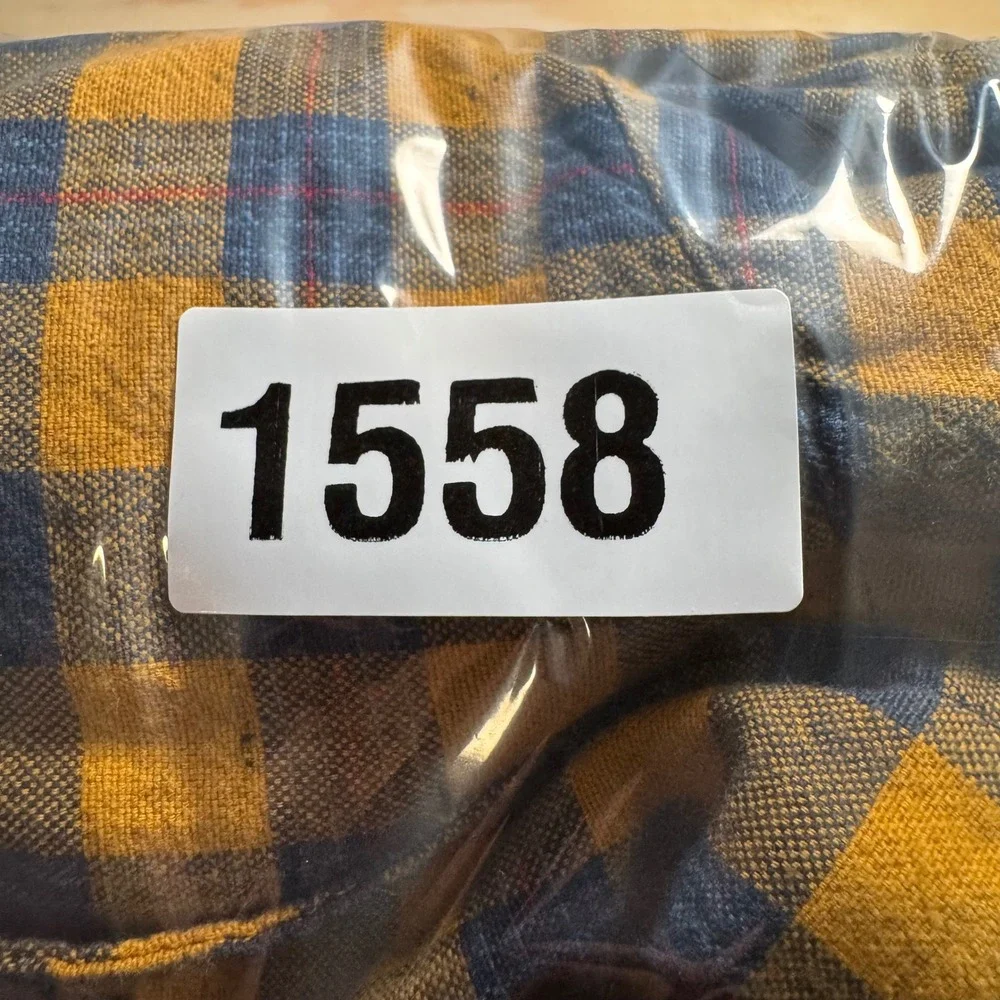 Levis Mens Small Yellow Navy Blue Plaid Button Down‎ Flannel Shirt 3LGW1305